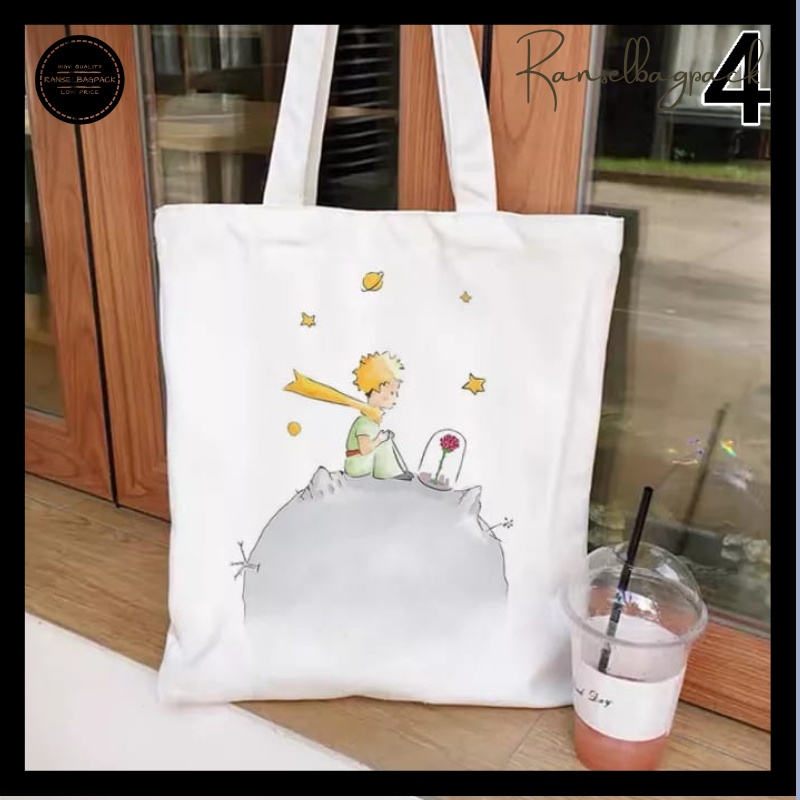 Tote Bag Little Prince Art Tas Tangan Cantik Retro Cantik Imut Tas Bahu Tas Tangan Wanita Belanja Kasual Tas Elegan Wanita