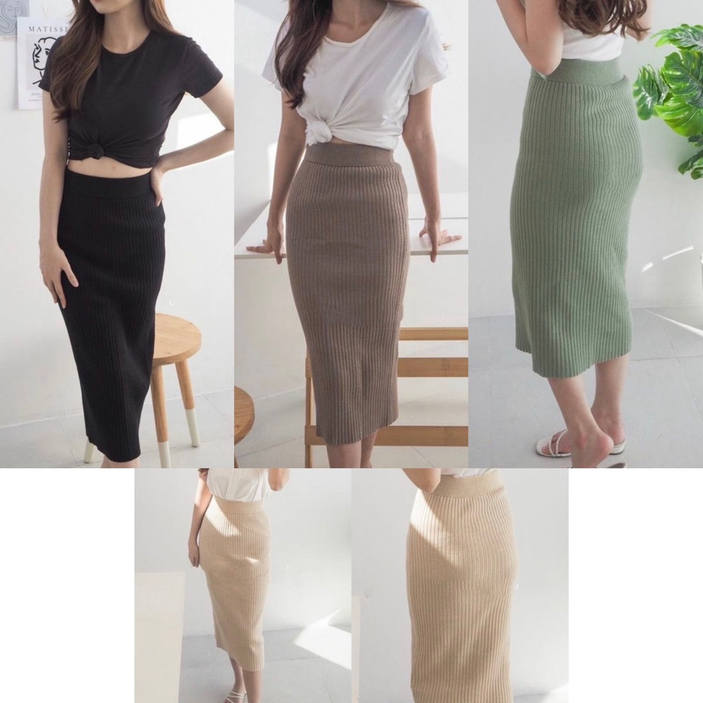 BEFAST - ZEC OOTD Wanita Rok TYAS / RJT Nitya Midi Span Skirt Rajut Knit / Rok Wanita Dewasa / Fashion Rok Kerja / Rok Polos Formal / Rok Pas Badan / OOTD Kekiniaan Remaja / Rok Banyak Warna / Terlaris