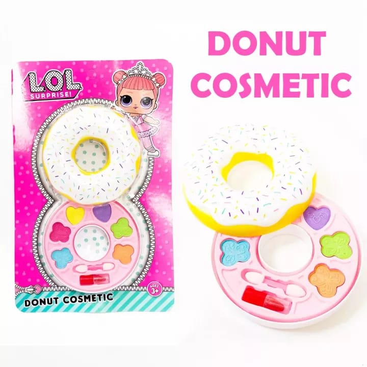 Mainan anak perempuan set make up Bentuk Donat untuk Bermain / Palet Lipstick