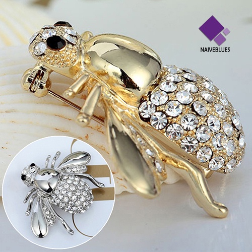 Bros Pin Desain Lebah Madu Aksen Kristal Warna Silver Gold Untuk Wanita