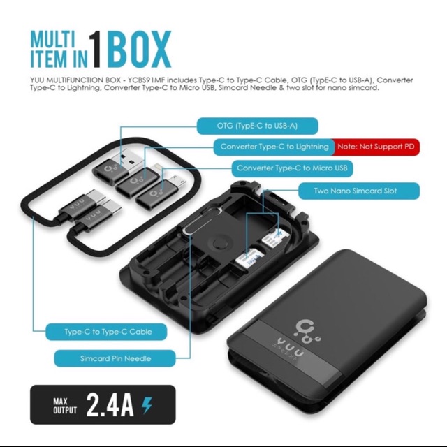 YUU MULTIFUNCTION BOX WITH TYPE C KABEL CONVERTER &OTG YCBS91MF