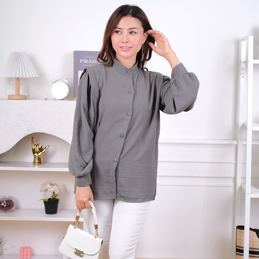 Tq88indonesia Baju Atasan Wanita Terbaru /  Keiko Blouse Lengan Panjang / Blus Polos / Busana Casual Cewek / Ootd / Outfit