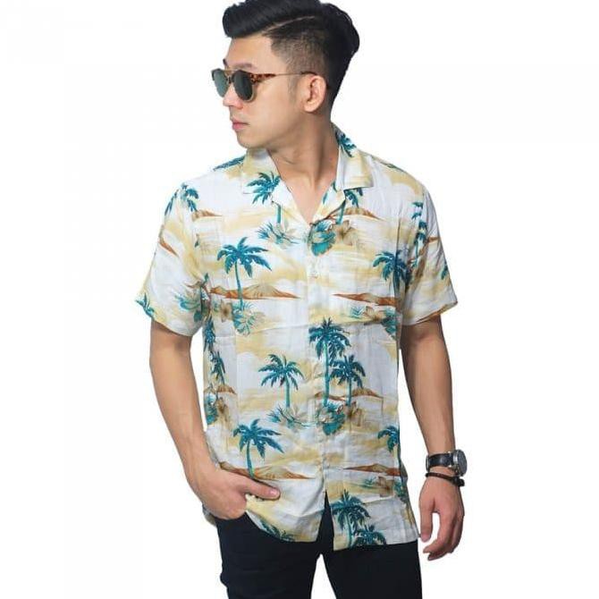 Pengiriman Cepat Kemeja Pendek Revere Collar Hawaii Coconut Island/KEMEJA PANTAI COWOK PROMO