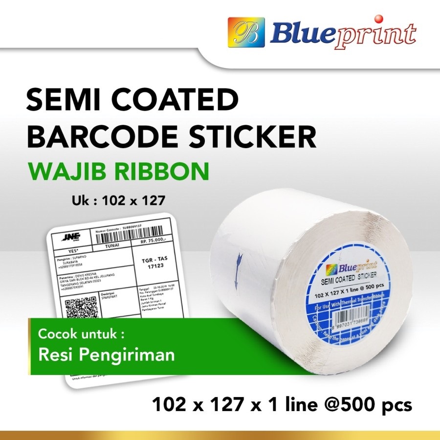 Sticker label Barcode BLUEPRINT 102x127x1 Line Semi Coated Label Resi JNE