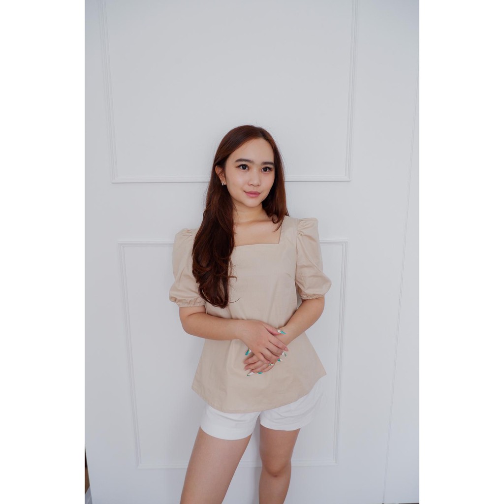 BLOUSE WANITA - ATASAN BAJU WANITA BAHAN KATUN [ JOSIE TOP ] - HAZEL CLOTHING-KHAKI