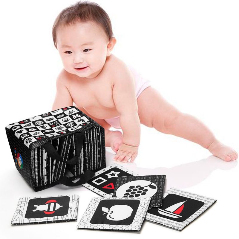 Mainan Edukasi Bayi Kartu Pintar Soft Flash Card Bahan Kain Memory Flashcards Hitam Putih Black White Warna Kontras Kado Kelahiran Bayi Buku Bantal Soft Book High Contras Book Buku Kain Kontras Bayi Newborn Lembut