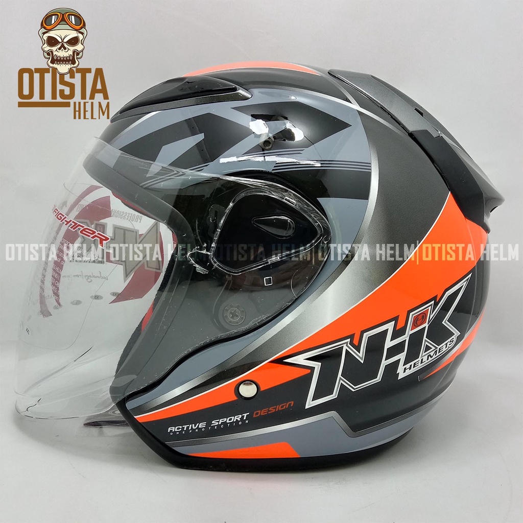 HELM HALF FACE NHK R6 CORAK URIKEN BLACK ORANGE GLOSSY SINGLE VISOR