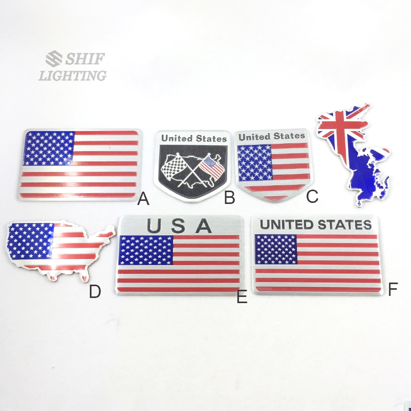 1Pc Stiker Emblem / Badge Motif Bendera Amerika Bahan Aluminium untuk Mobil