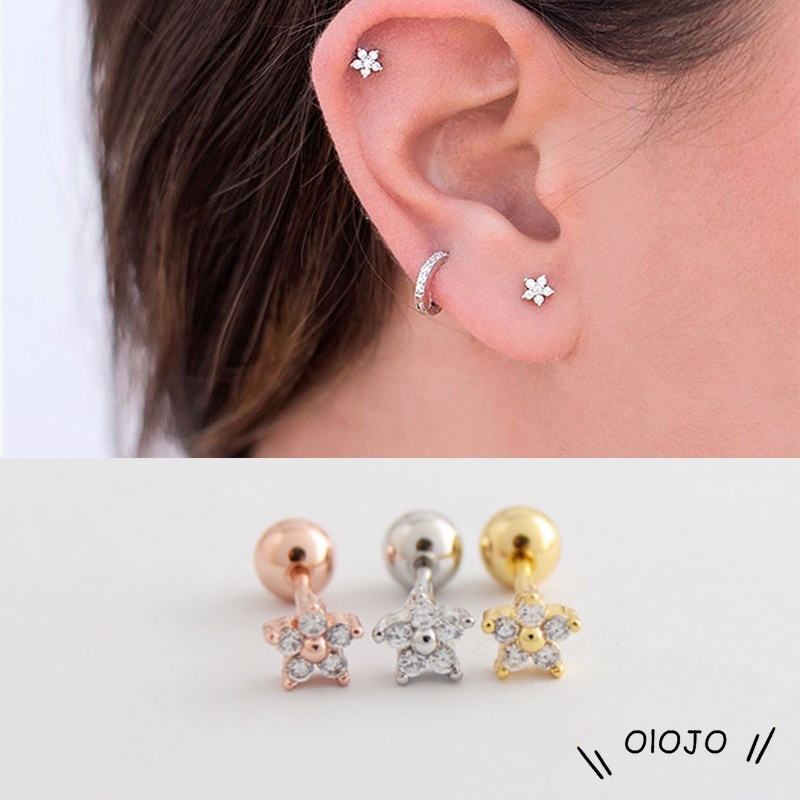 Fashion Sederhana Indah Bunga Bentuk Zirkon Tidak Ada Alergi Ear Studs Wanita Perhiasan Hadiah - ol