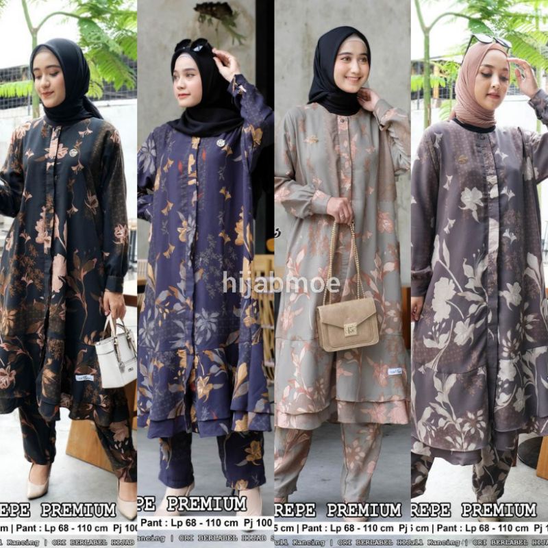 Hijab Sisters Zekina One Set / Setelan Wanita Atasan Long Tunik Prada Crepe Motif LD 112 Full Kancin