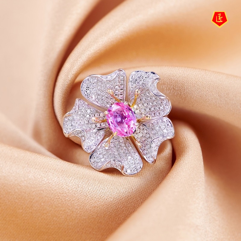 [Ready Stock]Luxury High-Precision Jewelry Micro-Inlaid Full Diamond Flower Ring