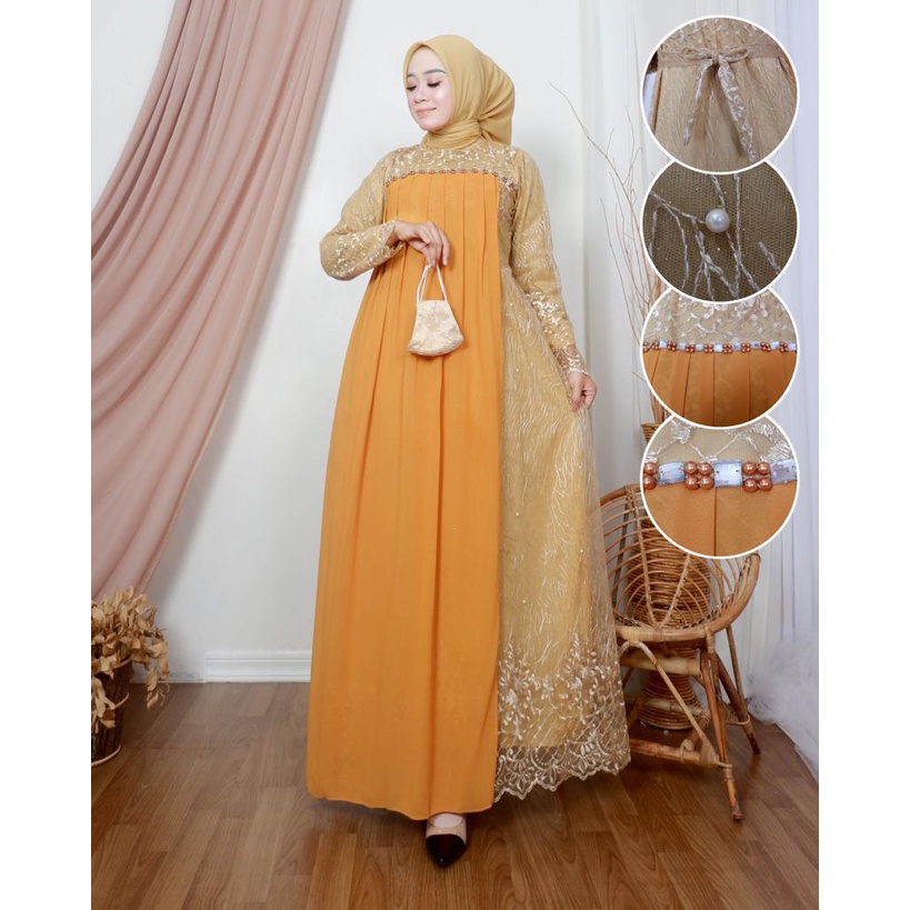 AK - GAMIS TASYA GAMIS PESTA GAMIS PAYET GAMIS MODERN GAMIS MEWAH DRESS PESTA DRESS MEWAH DRESS PERNIKAHAN DRES LEBARAN GAMIS WISUDA BAJU SERAGAM OUT FIT WANITA FASHION MUSLIM-KUNING