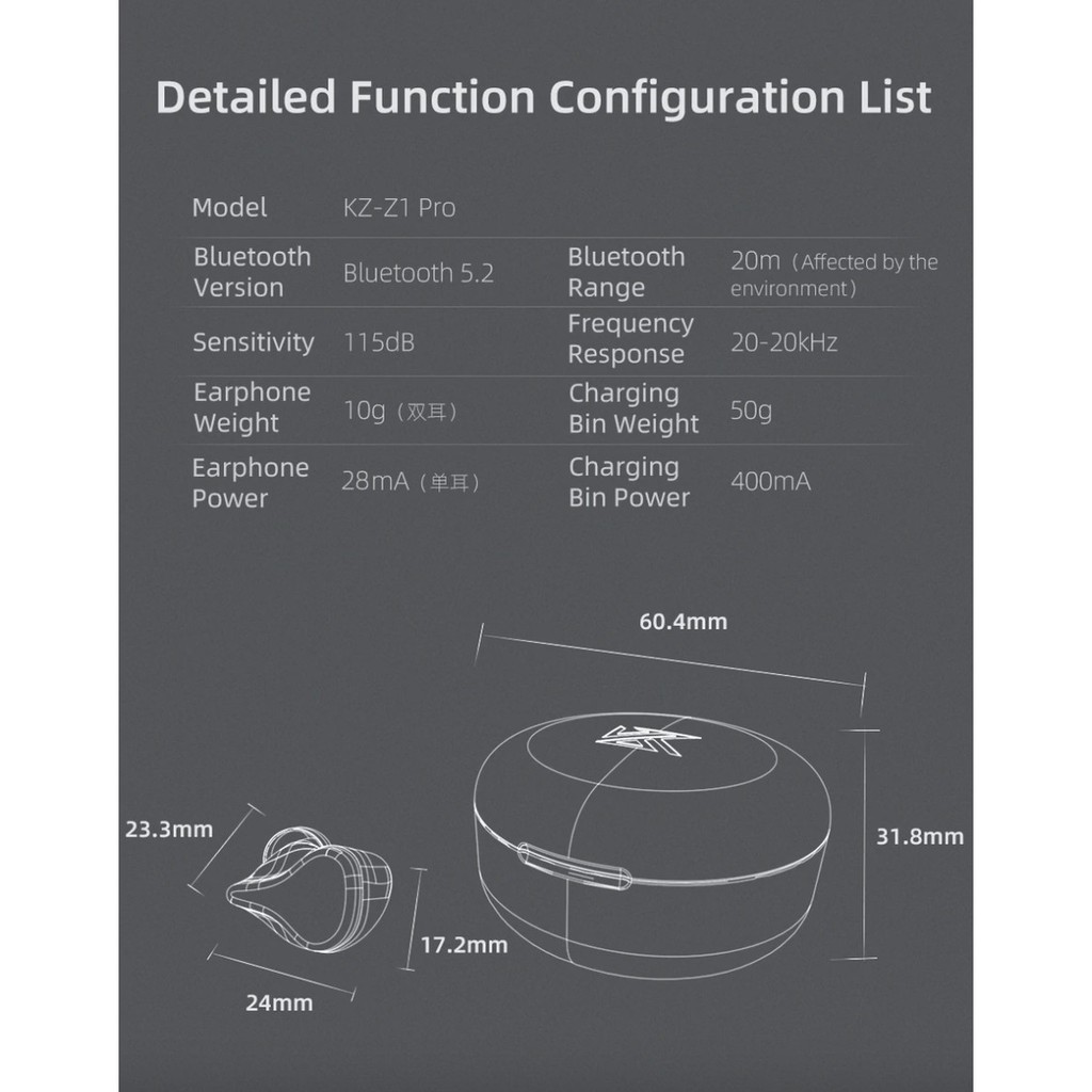 KZ Z1 PRO TWS Wireless Earphone Headset Earbuds Bluetooth Alt S1 S2