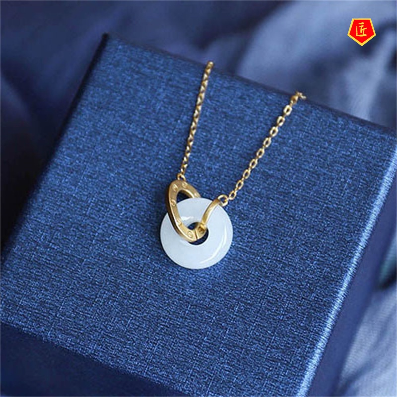 [Ready Stock]Hetian Jade Peace Buckle White Jade Pendant Fashion Elegant Graceful