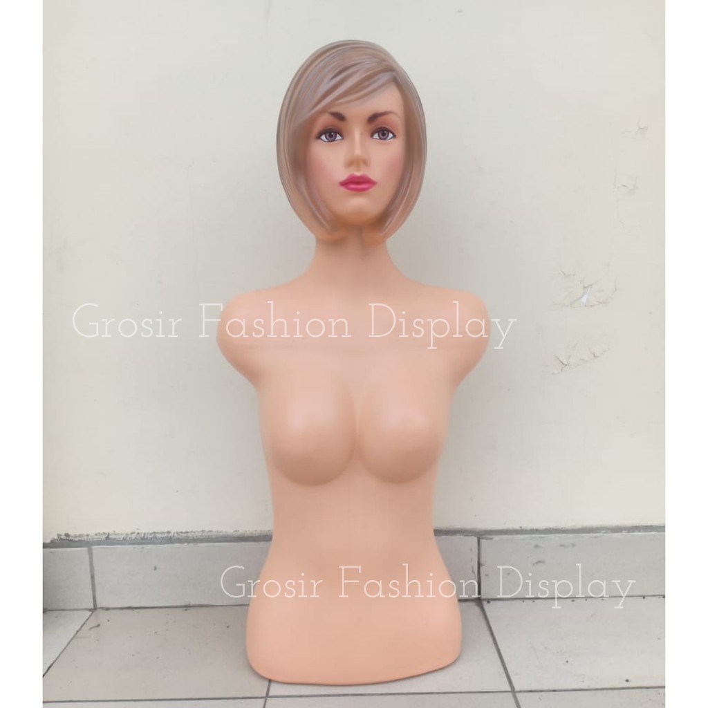 Manekin Torso Setengah Badan Cewek Rambut Patung Plastik Cewek Display Pakaian Display Stand Baju