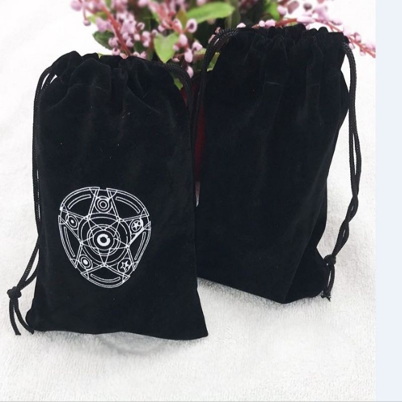 Pouch Kartu Tarot Beludru Motif / Kantong Kartu Tarot Hitam Logo Magic Circle (18*12cm)