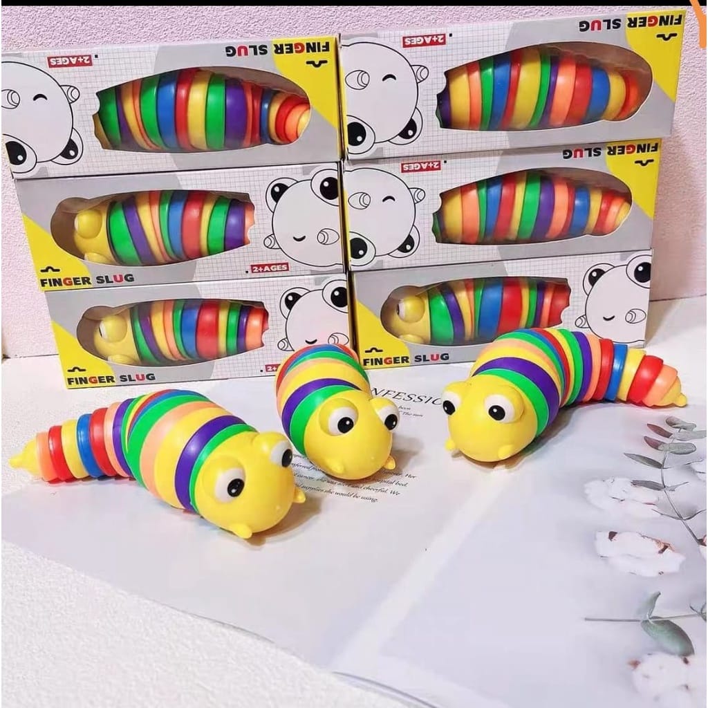 HZ Mainan Fidget Slug Ulat dan Siput Fidget Slug Toys Mainan Ulat rainbow