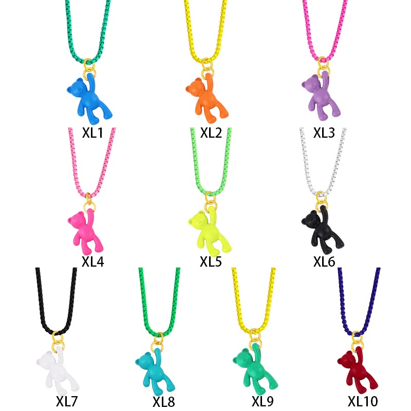 Kalung Rantai Liontin Beruang Mini Bahan Tembaga Enamel Neon Untuk Wanita