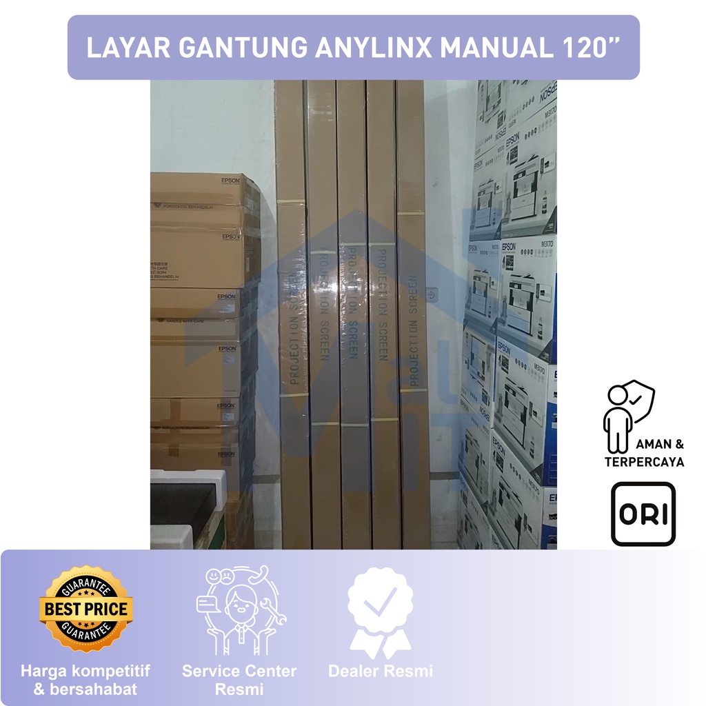 Layar Manual Gantung Proyektor Projector ANYLINX 4:3 120 inci 1. 8 m x 2.34 m