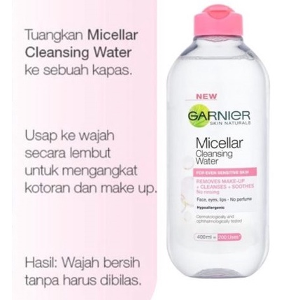 Garnier MICELLAR WATER PINK Untuk Kulit Sensitif - 50ml / 125 / 400 ml (Pembersih Wajah &amp; Makeup) - Ukuran Sedang Kecil Micelar Double Cleansing Untuk Kulit Sensitif