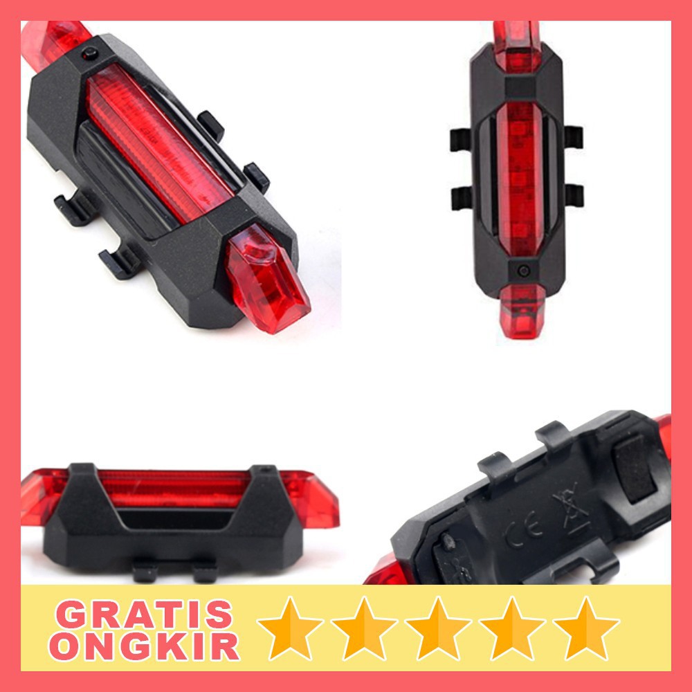 TaffLED Defensor Lampu Sepeda 5 LED Taillight Rechargeable 410-28 Red Grab Medan