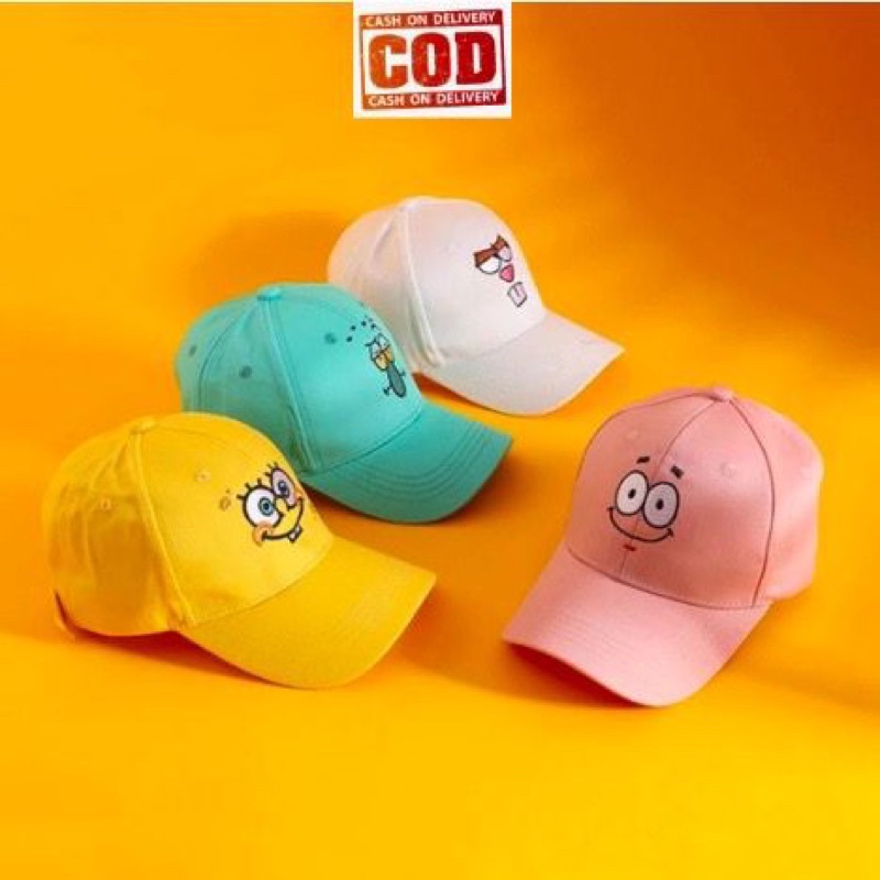 TOPI BASEBALL ANAK KARAKTER SPONGEBOB / SQUIDWARD / PATRICK / TUAN CRAB / SANDY USIA 2-10 TAHUN LAKI PEREMPUAN