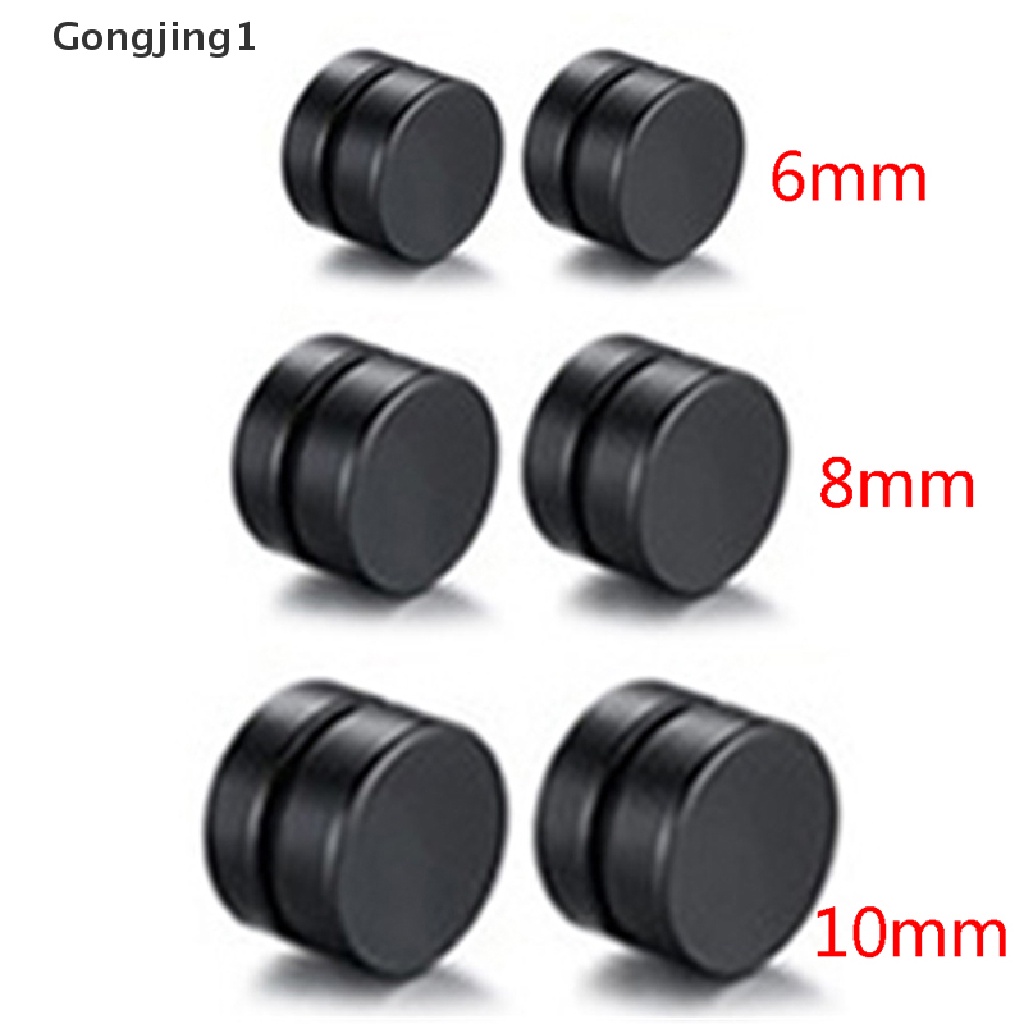 Gongjing1 3pcs / set Anting Magnet Tanpa Tindik Ukuran 6 / 8 / 10mm Gaya Punk Untuk Pria