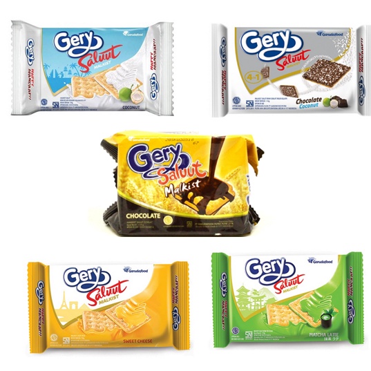 

Gery Saluut Malkist Sweet Cheese/ GreenTea/ Kelapa/ Cokelat Tabur Kelapa/ Coklat/ Double Abon/ Gandum/ Biskuit Gery Saluut