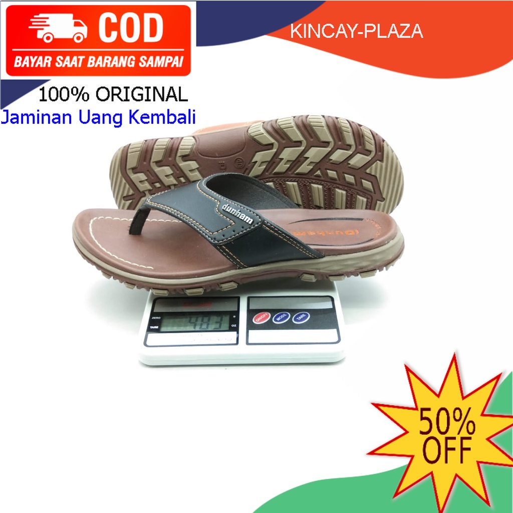 Sandal selop pria casual kekinian terbaru DUNHAM kulit pu warna hitam coklat Tan Ukuran 38 - 43  DUN