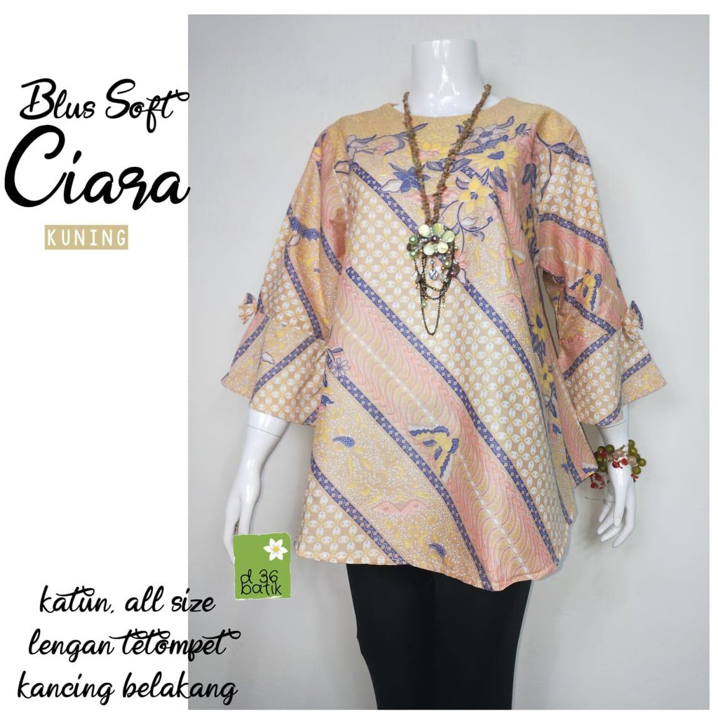 Blus Soft Ciara Lonceng Pastel Blouse Soft Atasan Batik Modern Casual Kerja Kantor Seragam Cantik