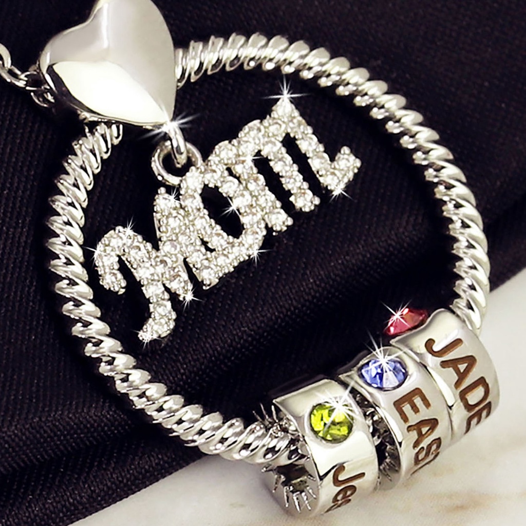 Hu Hu Hu Hu Hu Alat Bantu Pasang Kacamata♡ Kalung Rantai Dengan Liontin Bulat Motif Tulisan Mom Untuk Wanita