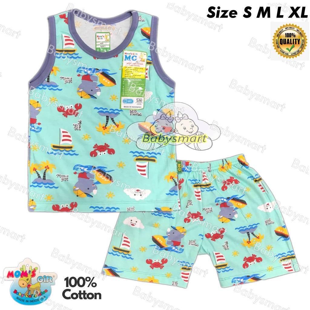 Babysmart - 3 SET Setelan Singlet/Kutung Anak/Bayi FULL PRINT Motif ANIMAL MOM'S GIFT SNI Bahan 100% Katun DK PREMIUM Tebal Size S - XL