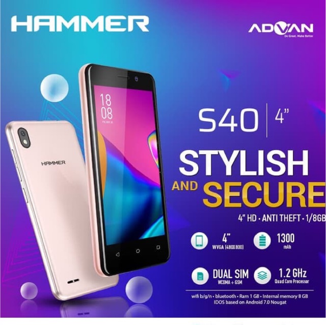 ADVAN HAMMER S40 - 4 INCH- RAM 1/8GB- GARANSI RESMI