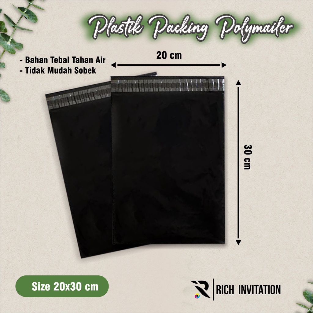 

[100 pcs] PLASTIK POLYMAILER PACKING OLSHOP HITAM TEBAL MURAH 20 x 30