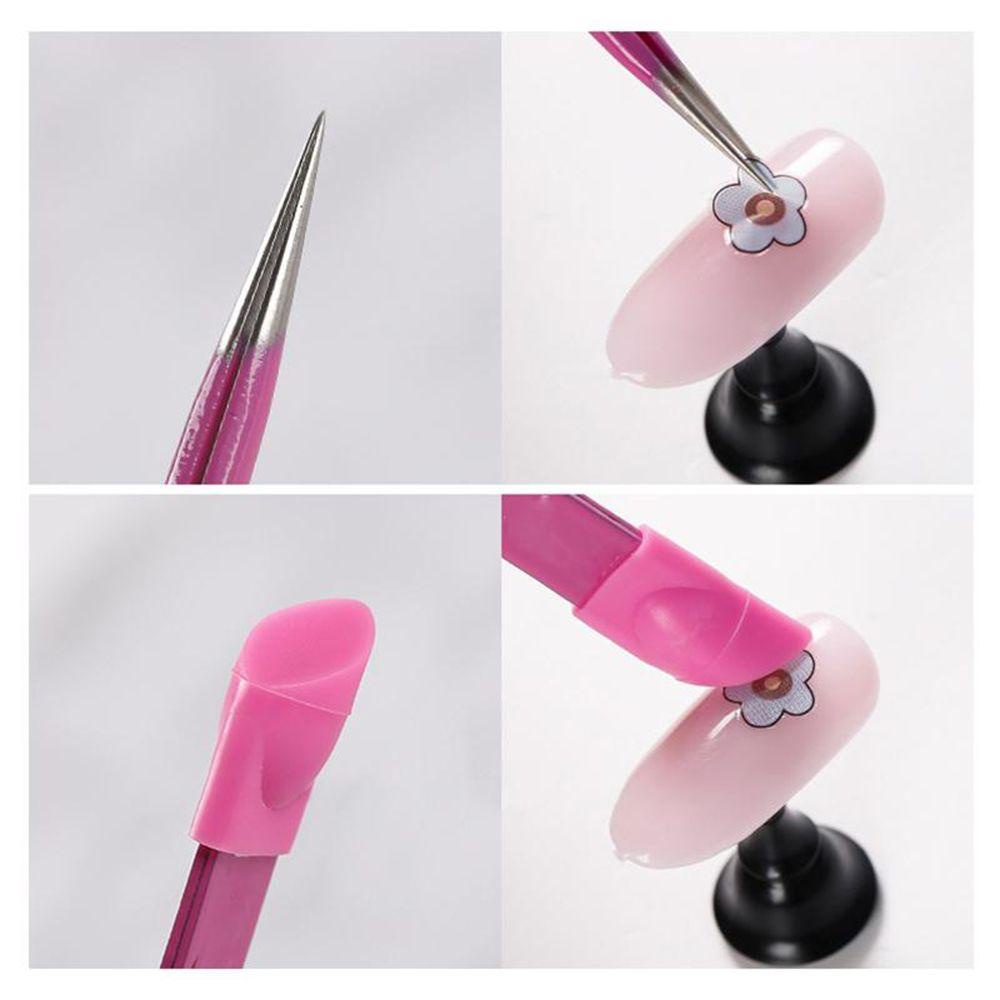 Top Nail Tweezer Kepala Silikon Profesional Kepala Lurus Rhinestones Picker