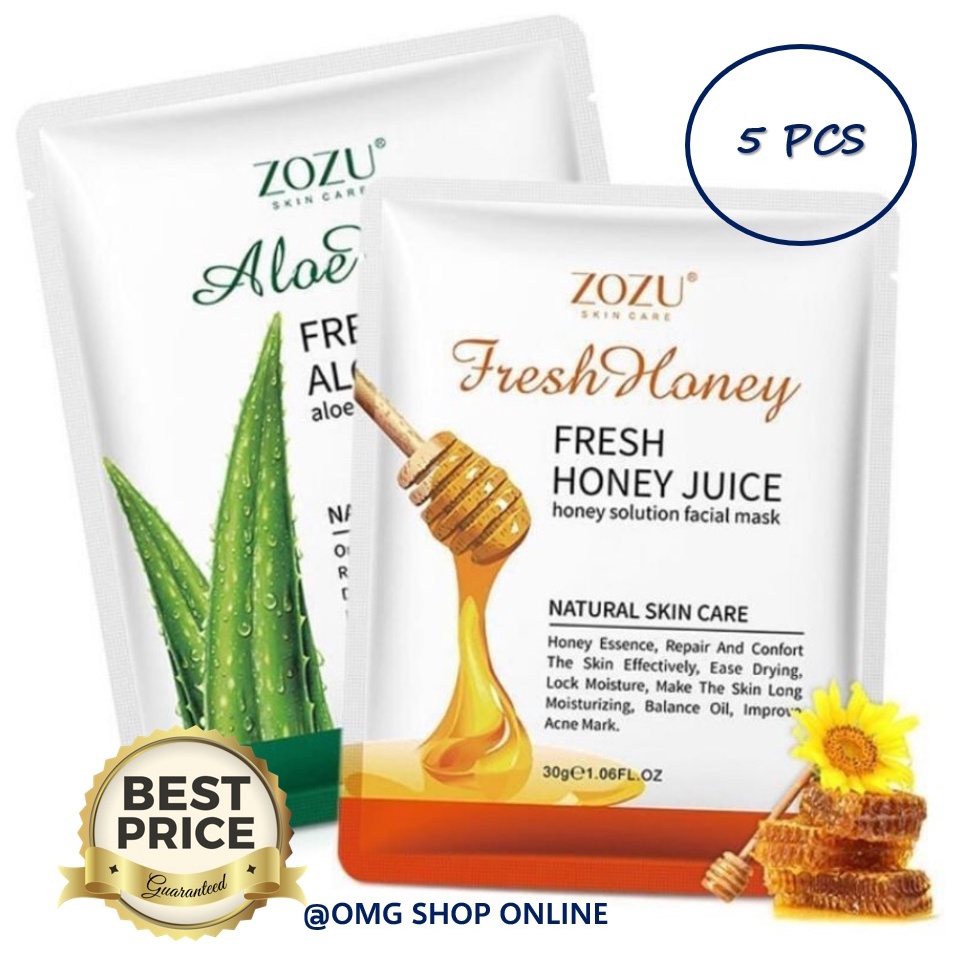 5 Pcs RANDOM - Masker Wajah ZOZU Fresh Juice Mask – Masker Wajah Aloevera dan Honey Sheet Mask / Masker Wajah Pemutih dan Glowing Masker ZOZU Whitening Natural Face Mask / Masker Wajah Organik Viral Tiktok Anti Komedo ORIGINAL Skincare Pria Wanita