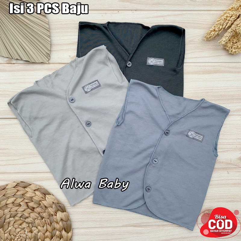 3 PCS Baju Bayi Lengan Kutung Daleman Bayi Baru Lahir Almeera Baby and Kids