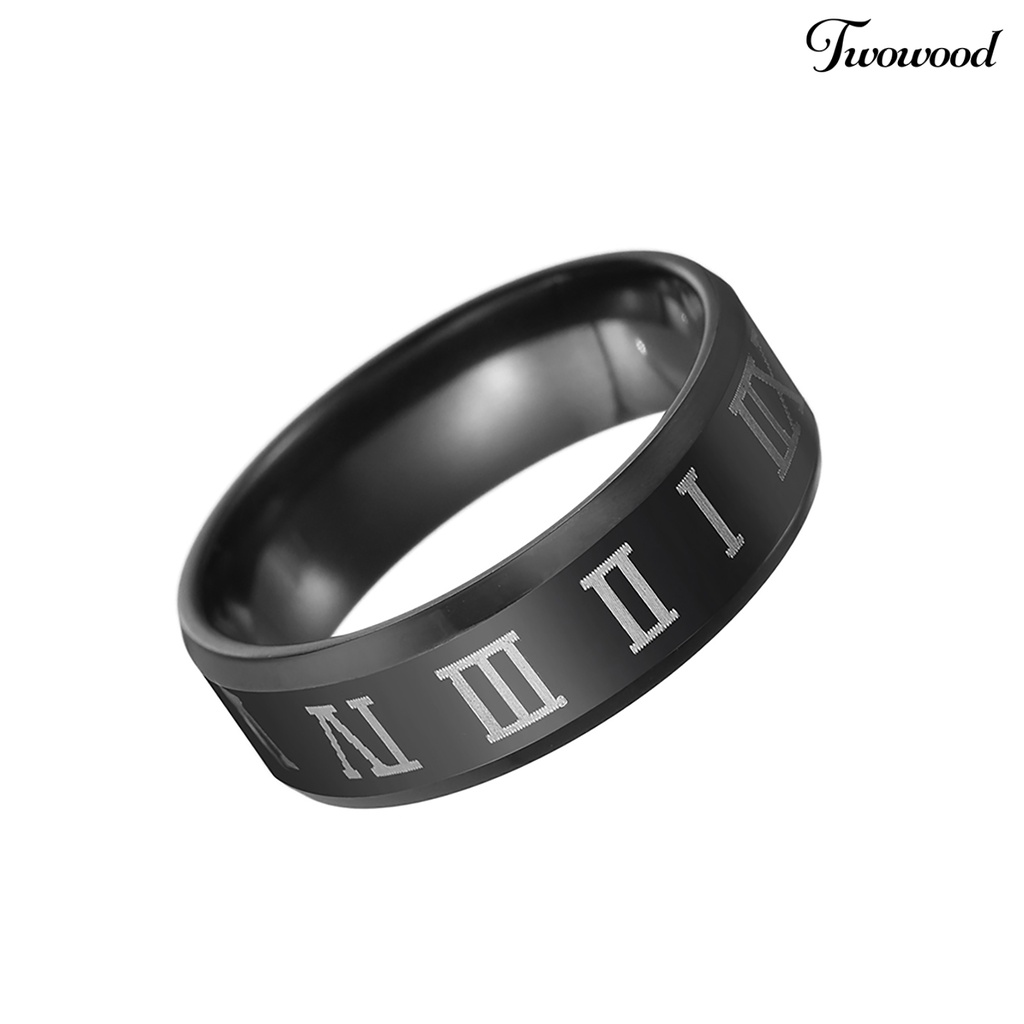 Cincin Bahan Stainless Steel Motif Print Angka Romawi Untuk Pria