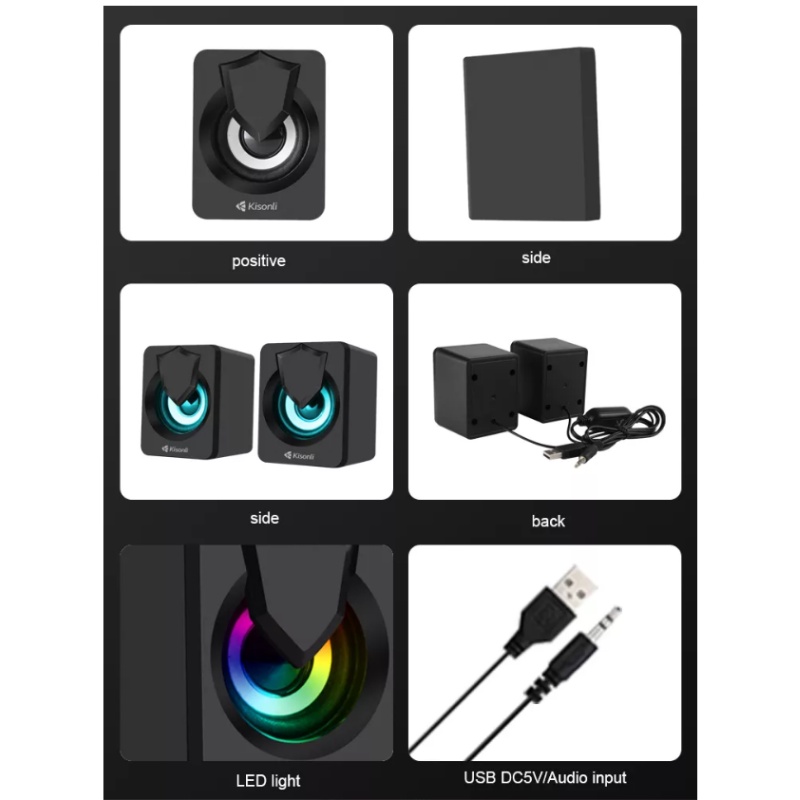 Speker Aktif Portabel With LED RGB Light Speaker Laptop Komputer PC L-1030 HITAM -XOBOX