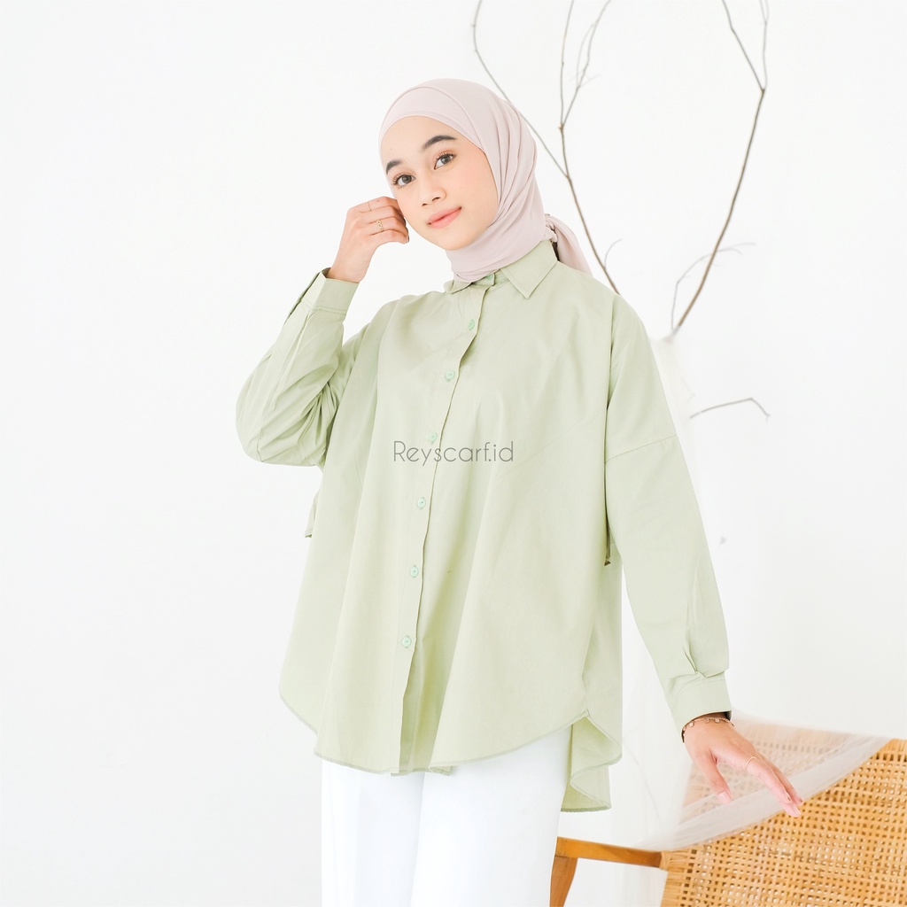 Kemeja Polos Wanita Dera Ruffle Top By Reyscarf.id Bahan Katun Poplin Premium Terbaik Nyaman Dipakai I Bisa COD