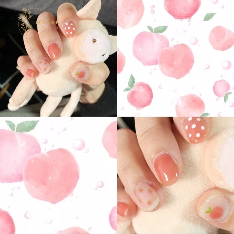 Roselife Stiker Kuku Full Cover Anti Air Motif Hati Warna Pink Peach Untuk Nail Art