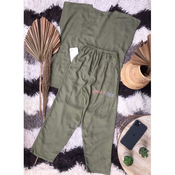 BAJU TIDUR ONE SET POLOS AVOCADO / SETCEL RAYON SLEEPWEAR / PIYAMA LEKBONG WANITA SATU STEL CELANA P