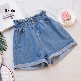  Celana  Pendek Model High Waist Lebar Bahan Katun  Jeans Ada 