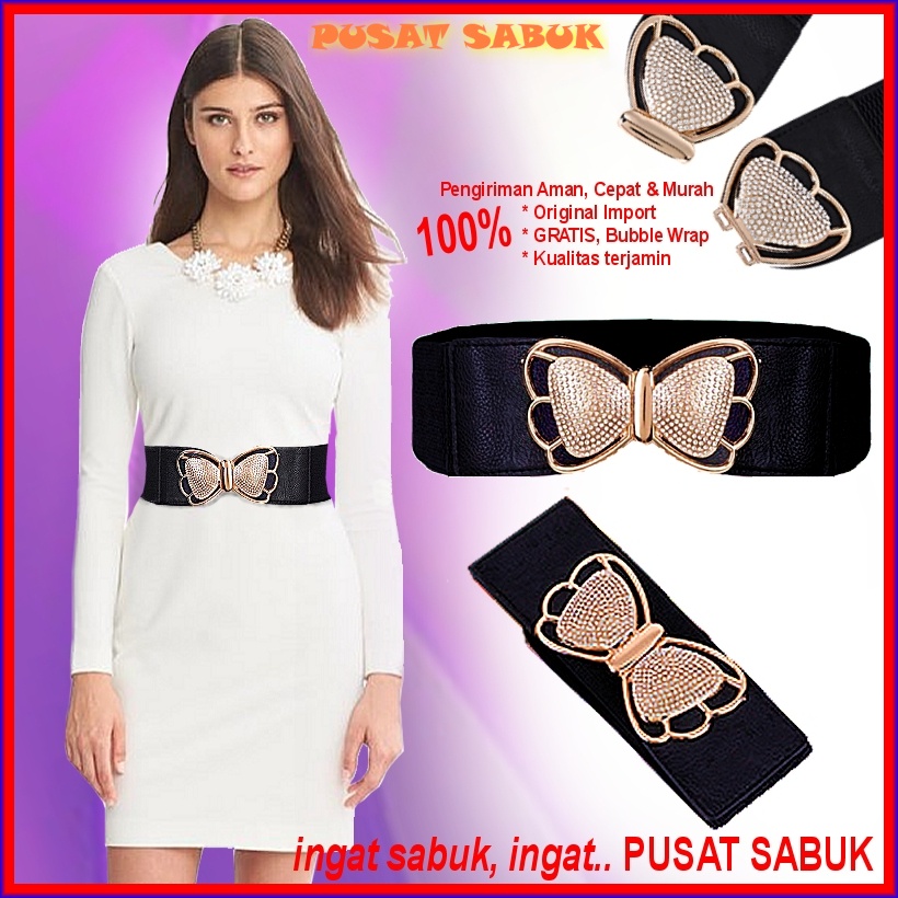 Belt Ikat Pinggang Gesper Wanita Lebar Sabuk Cewek Korea Obi Karet Elastis Gasper besar Hitam Fashion Cantik Murah Jumbo Women Praktis Aksesoris Emas Mewah Pingang Kupu Grosir Melar Blet Kekinian Big Size Ramping Karet Waist Waistband Besar GOld cm Hitam