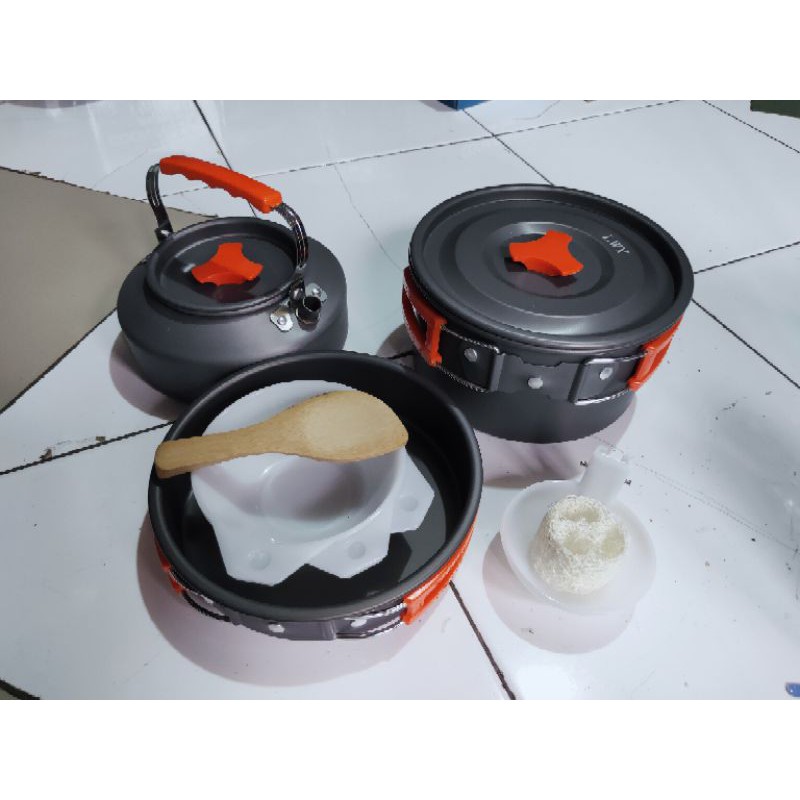 Paket Hemat Cooking Set Plus Teko DS308 &amp; Camping Stove K202 Kemping Outdor