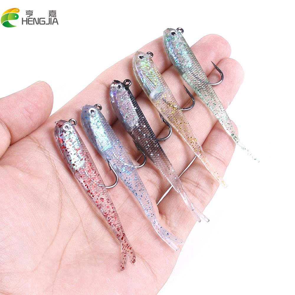 Hengjia 5pcs / lot Umpan Pancing Tiruan Bentuk Ikan 7.5cm / 5g Bahan Silikon