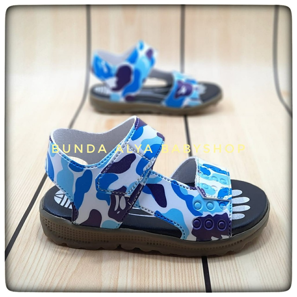 Sendal Anak Laki Laki  Usia 6 Bulan 1 2 Tahun Loreng BIRU - Sepatu Sandal Gunung Anak Cowok Alas Karet Loreng BIRU II Size 22-25