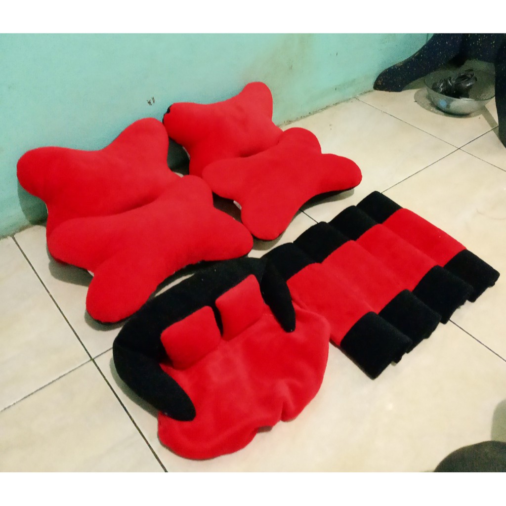 Bantal Mobil MERAH POLOS Bantal Isi 4 Sandaran Leher Kepala Merah Polos