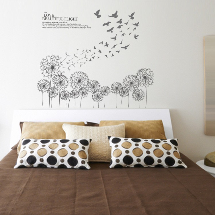 RELIZA WALL STICKER BUNGA DANDELION HITAM FLOWERS SILUET BIRD JM7317 STIKER DINDING