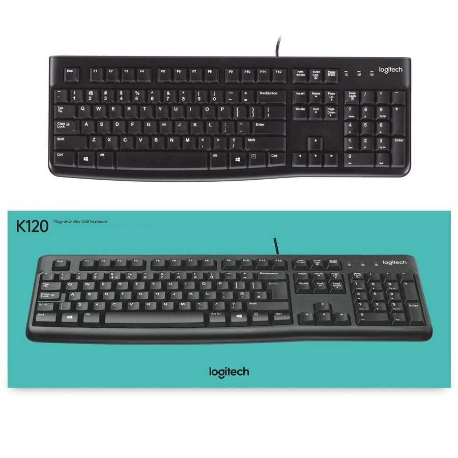 Keyboard Logitech K120 Kabel USB - Hitam 100% Original Compact Windows, MAC, Linus &amp; Chrome OS